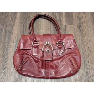 Vintage Soho Coach Leather Satchel Top Handle Buckle Closure Burgundy Purse READ